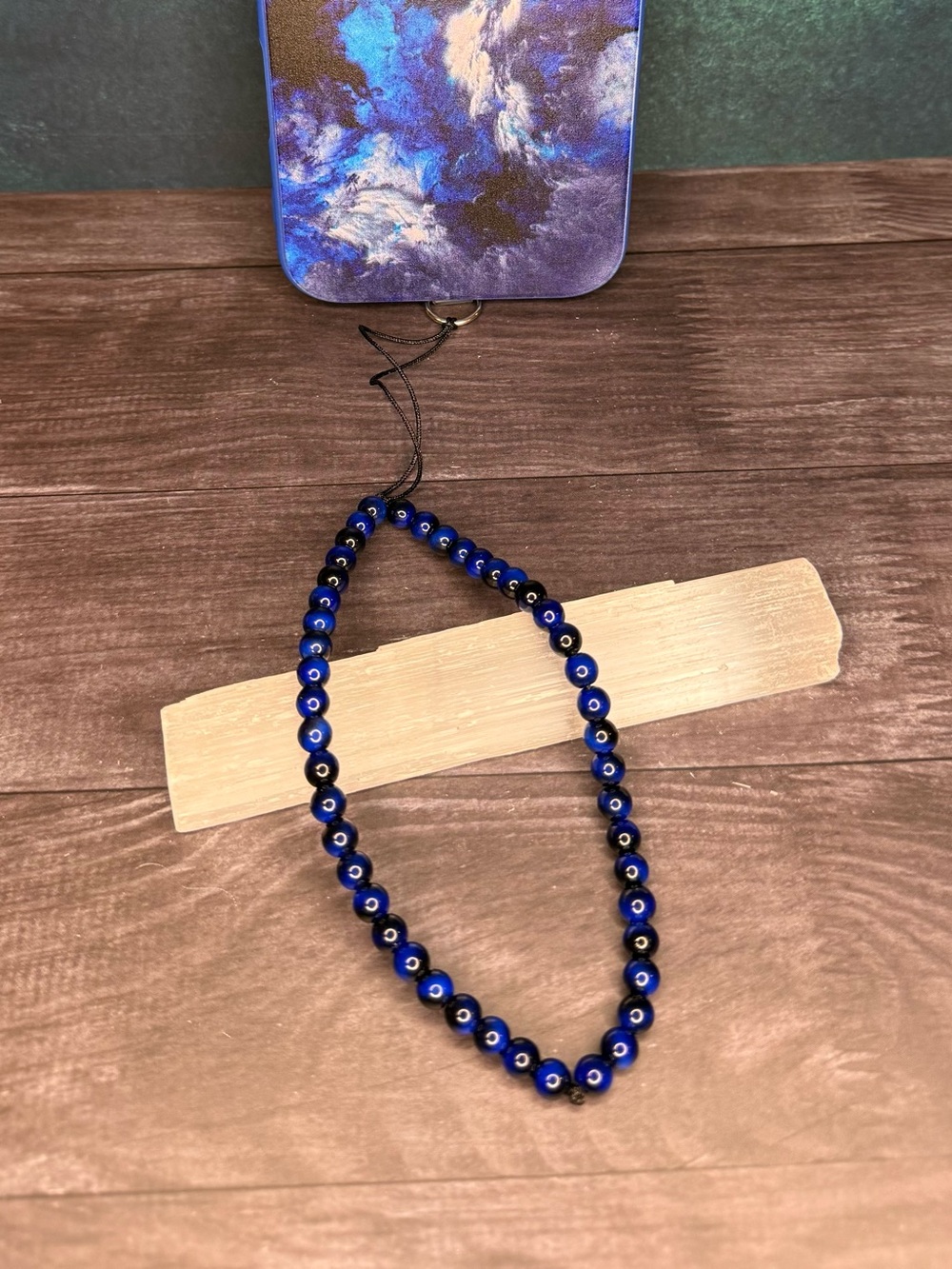 Handmade Blue Tigers Eye Crystal phone lanyard